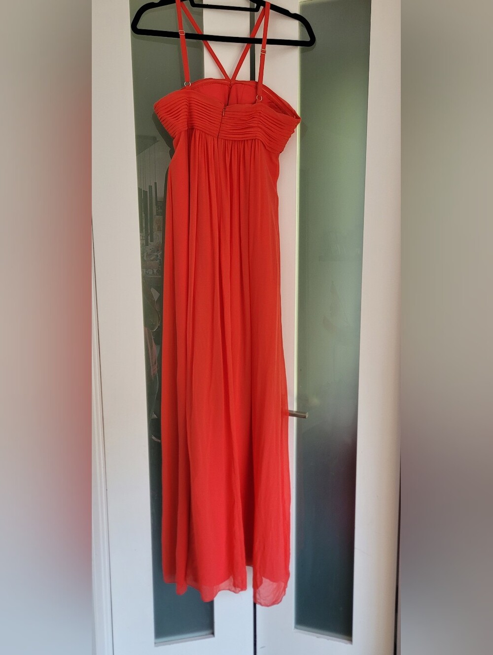 BCBG Max Azria Coral Chiffon Ruched Maxi Gown - Picture 6 of 15